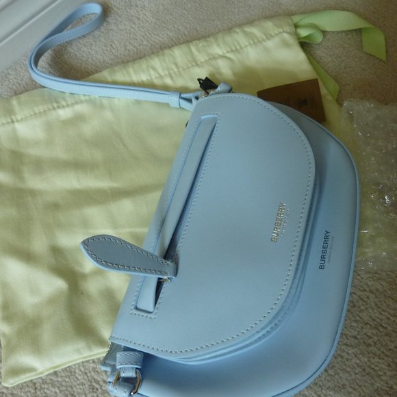 BURBERRY Mini Double 'Olympia' Logo Leather Bag in Pale Blue (NEW) - Picture 4 of 12
